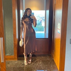 Zara brown satin effect slip dress